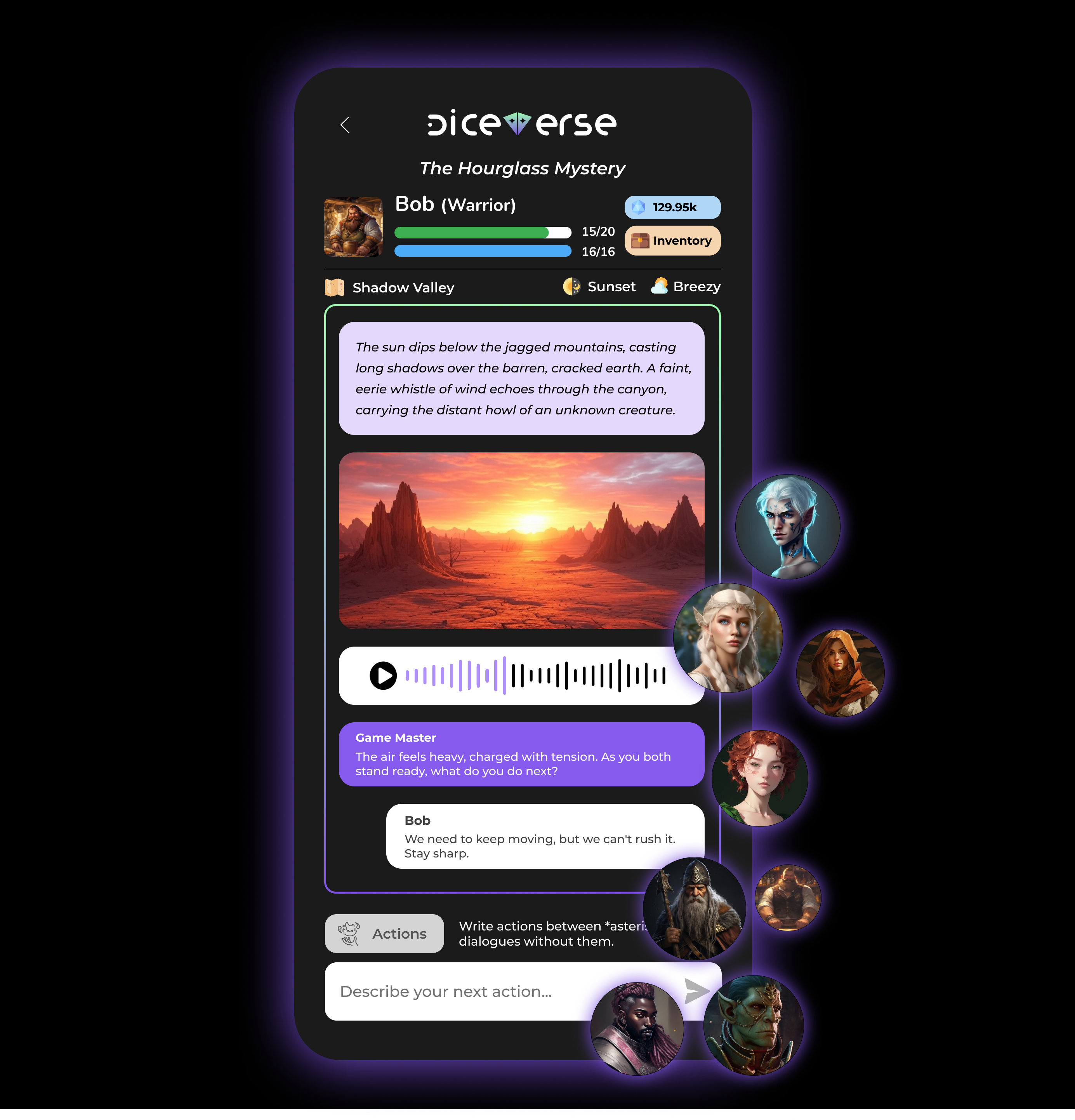 diceverse Character Creation Screen